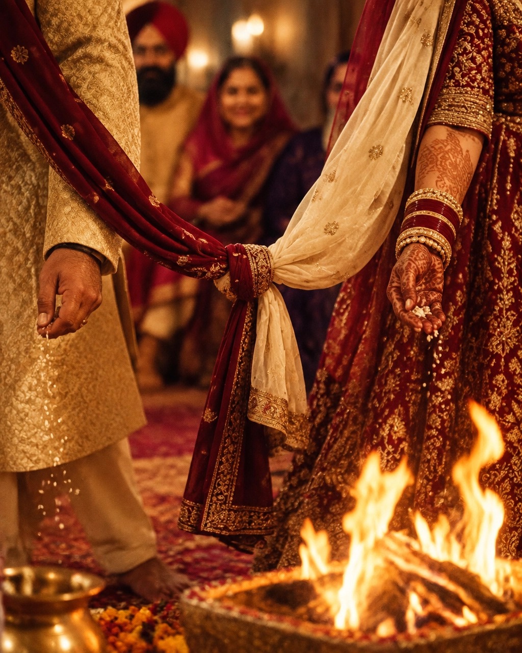 Wedding fire ceremony with ritual offerings