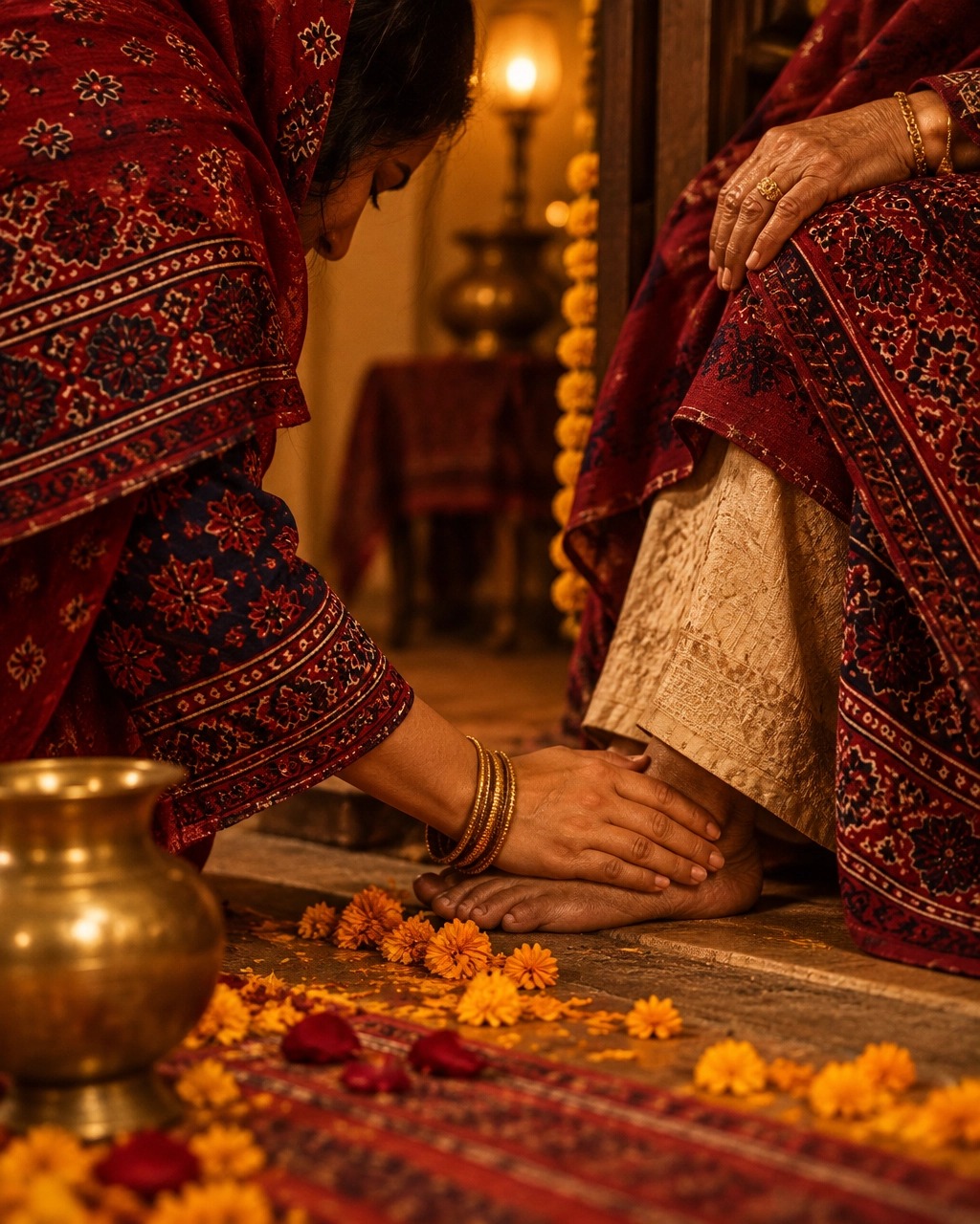 Sindhi elders and family gathered for a festival meal