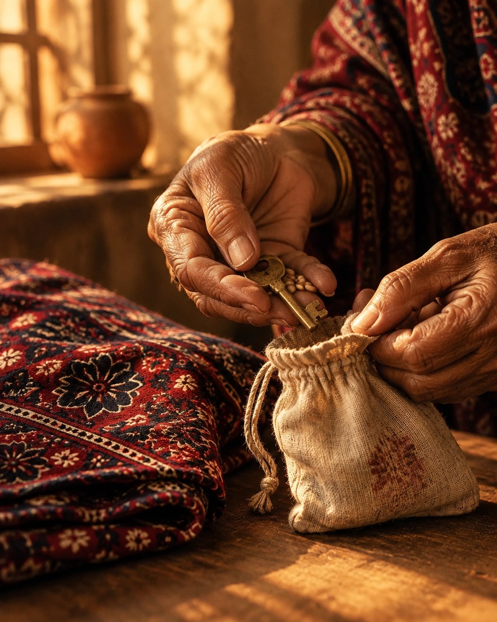 An old key and folded documents kept from a home in Sindh