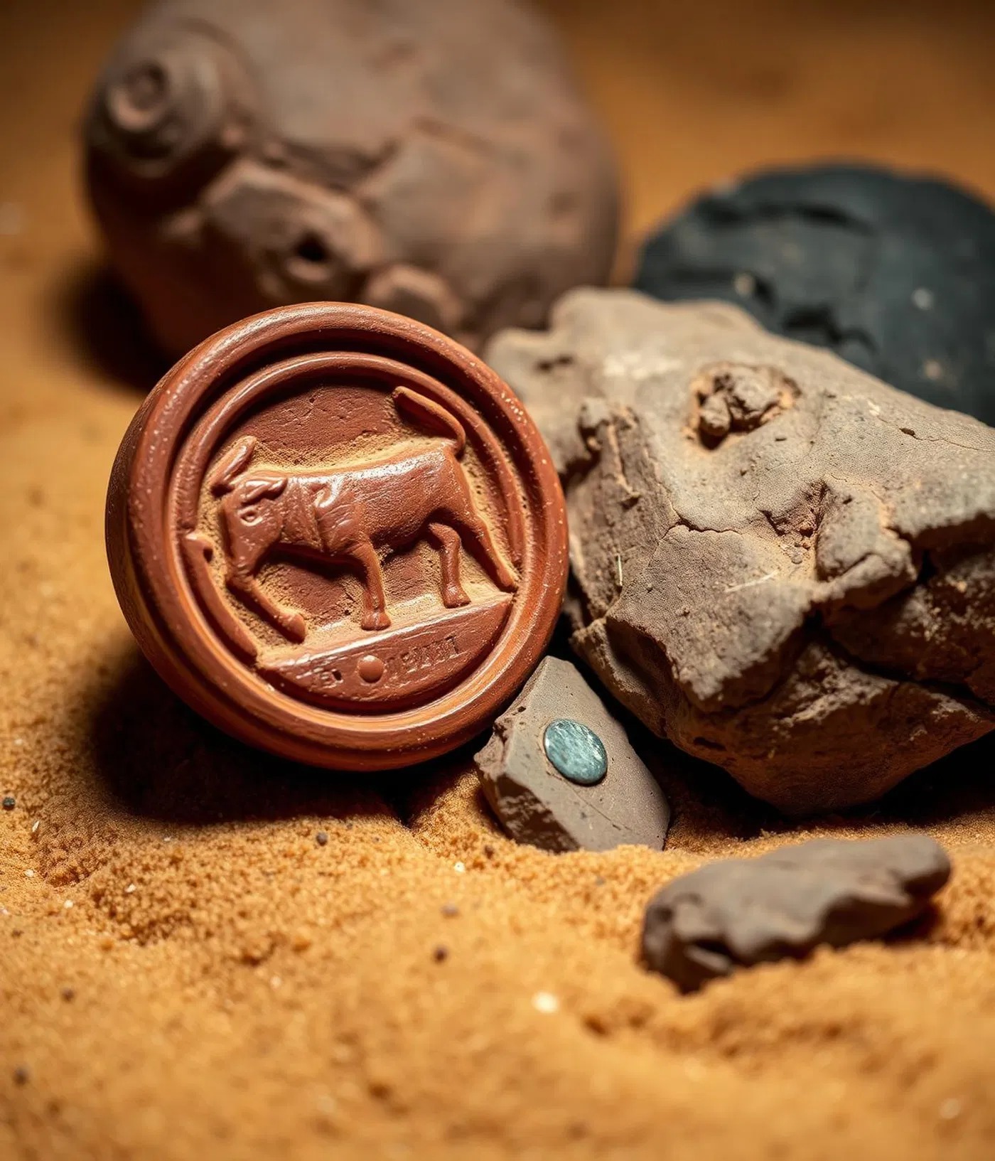 An Indus Valley bull seal resting on sand